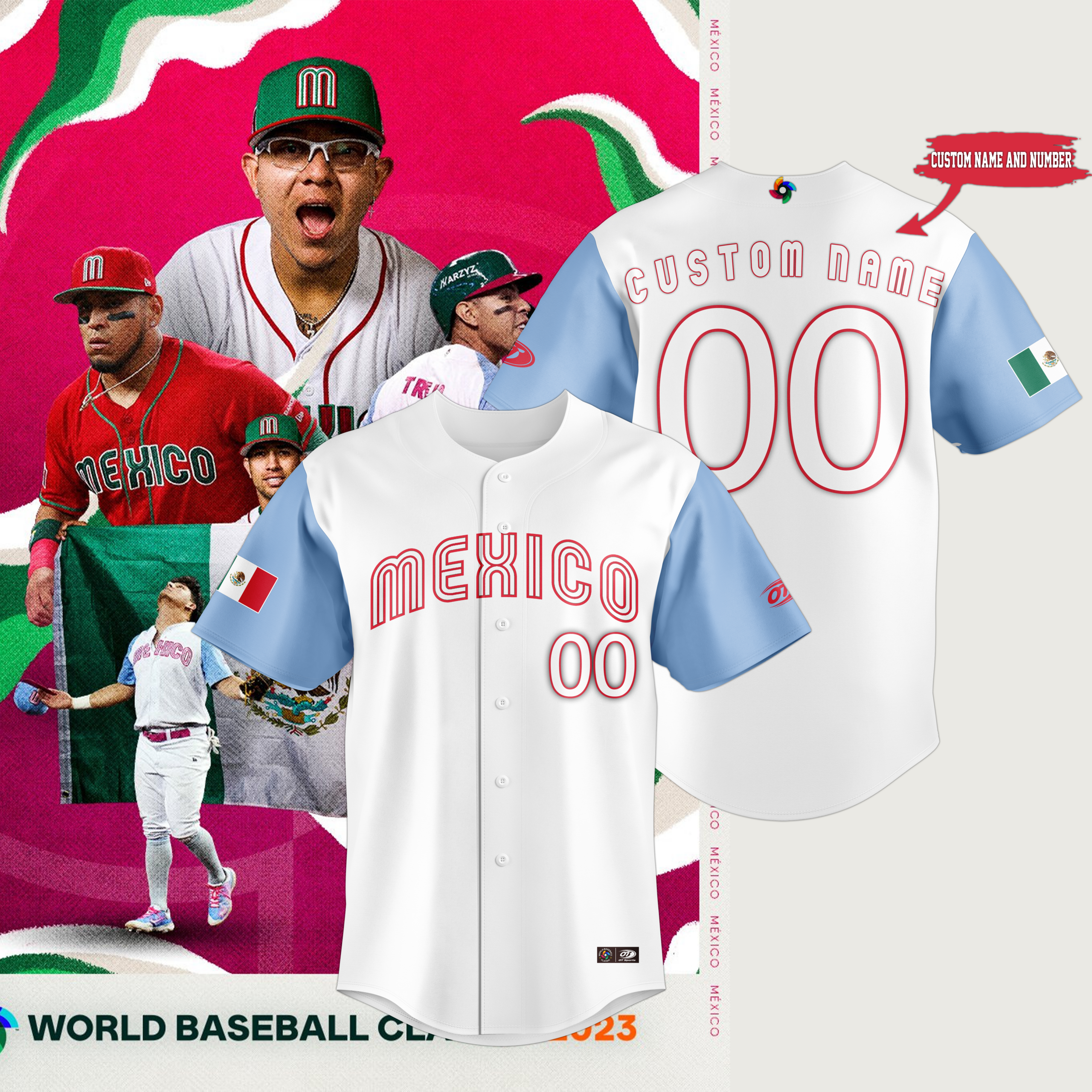Custom 2023 World Mexico Baseball Jersey Adults Sports Baseball Classic  Shirts Printed Personalized Name Number for Men
