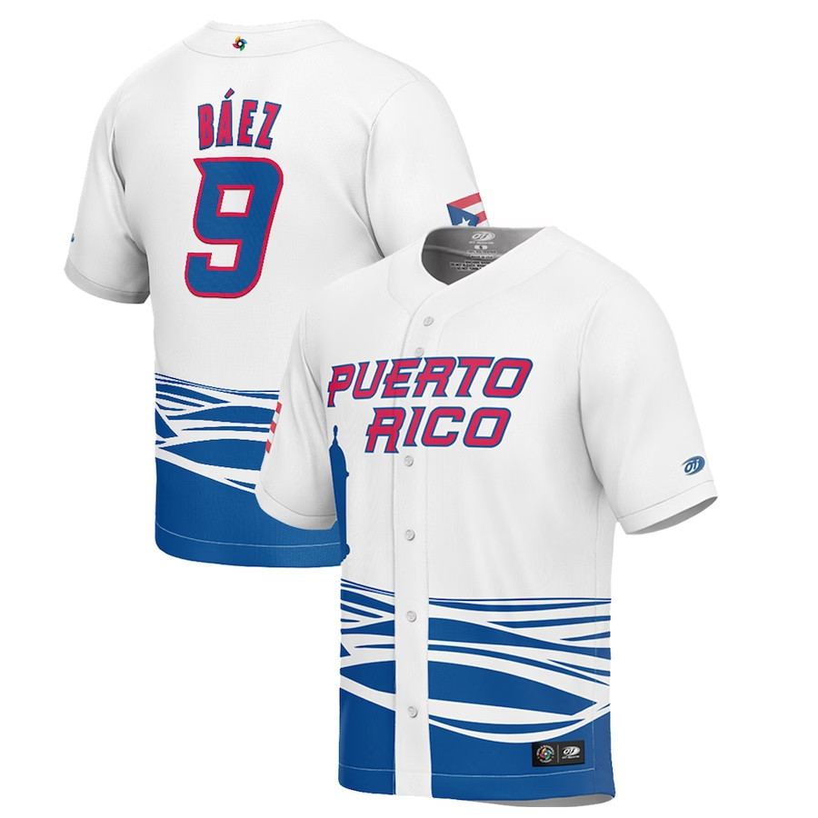 Men's Puerto Rico Baseball Javier Báez White 2023 World Baseball Classic  Replica Player Jersey