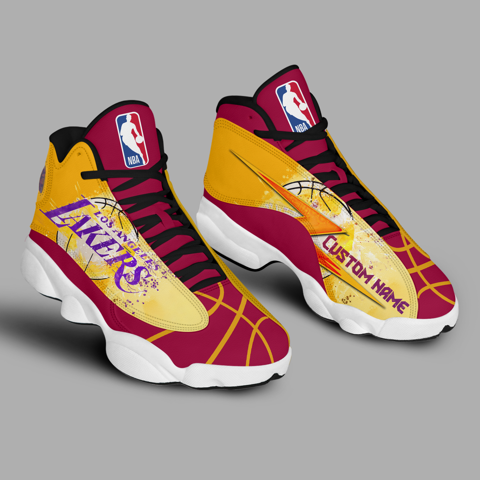 Uitscheiden Zuivelproducten matras NBA Los Angeles Lakers AJ13 Boom Custom Name Shoes - BTF Store