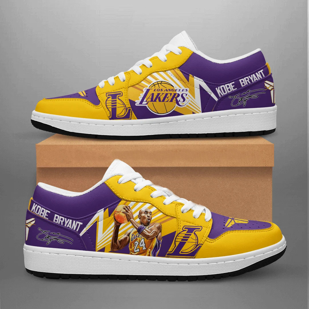 NBA Los Angeles Lakers Aj13 Flower King Custom Name Shoes - BTF Store