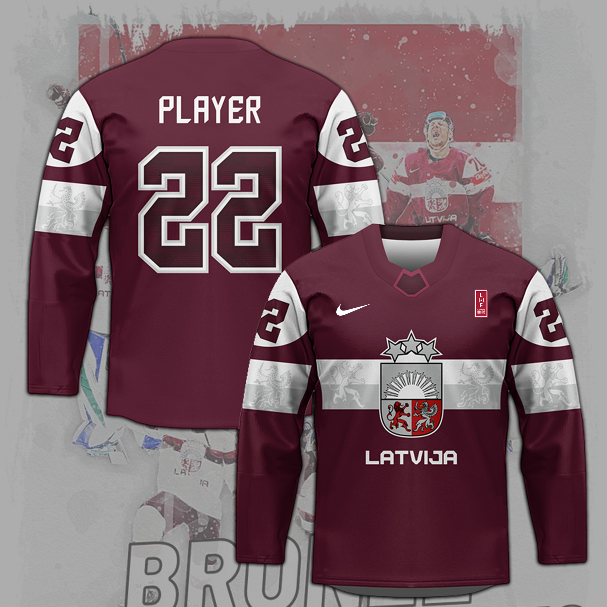 Latvian Ice Hockey Nike 2023 Worlds Custom Jersey - BTF