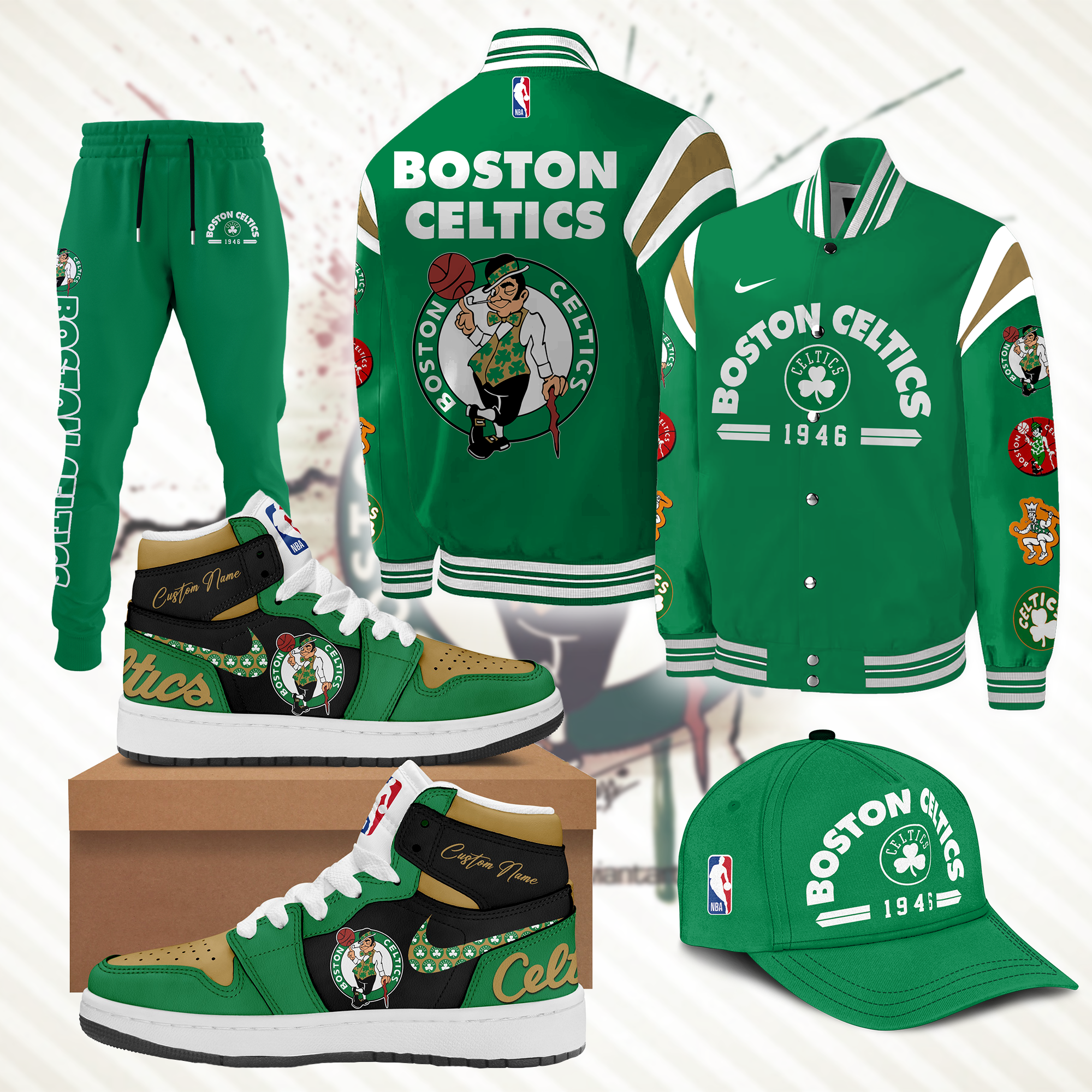 Boston Celtics Combo Baseball Jacket, Jogger, Cap - BTF Store