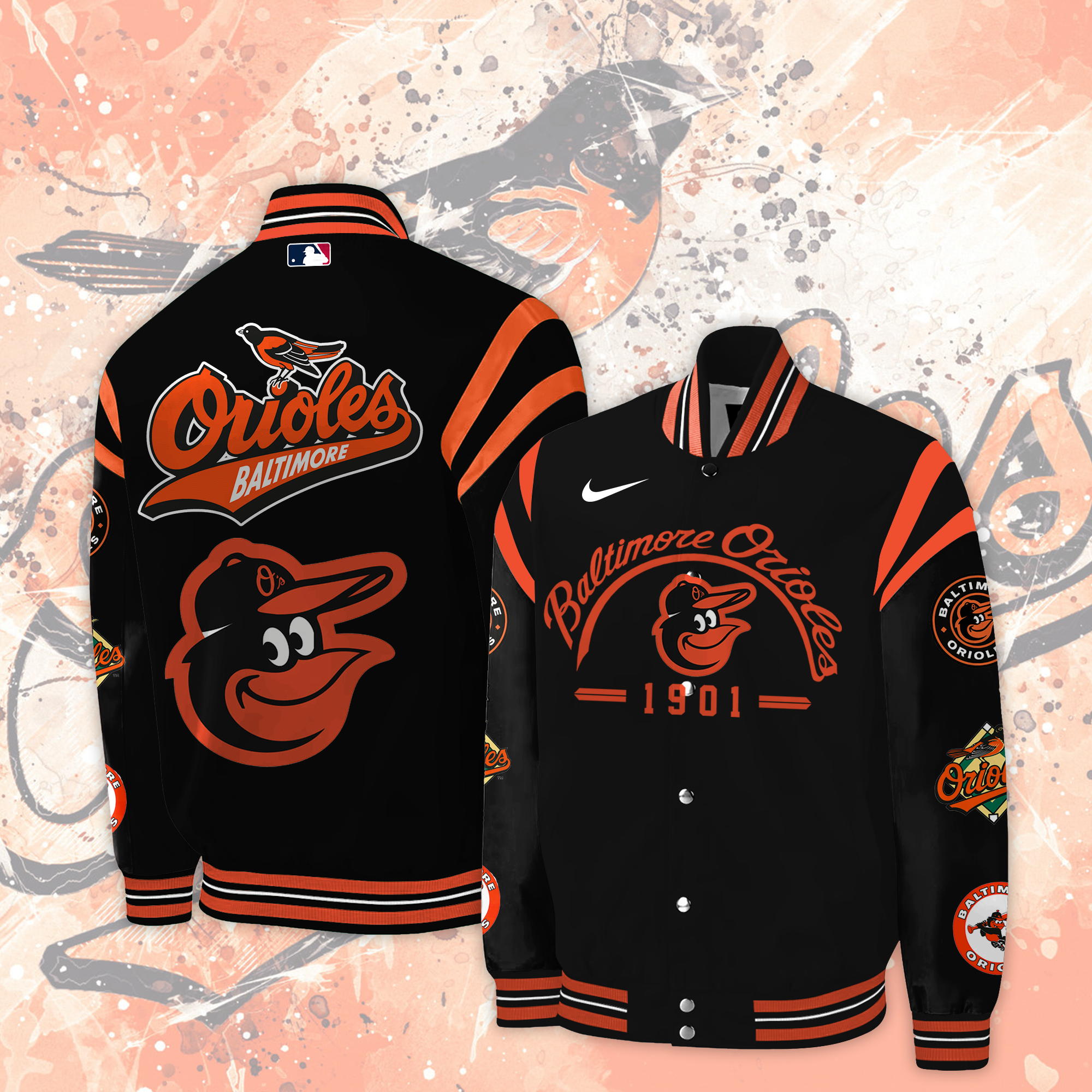 Baltimore Orioles Black and White Letterman Jacket