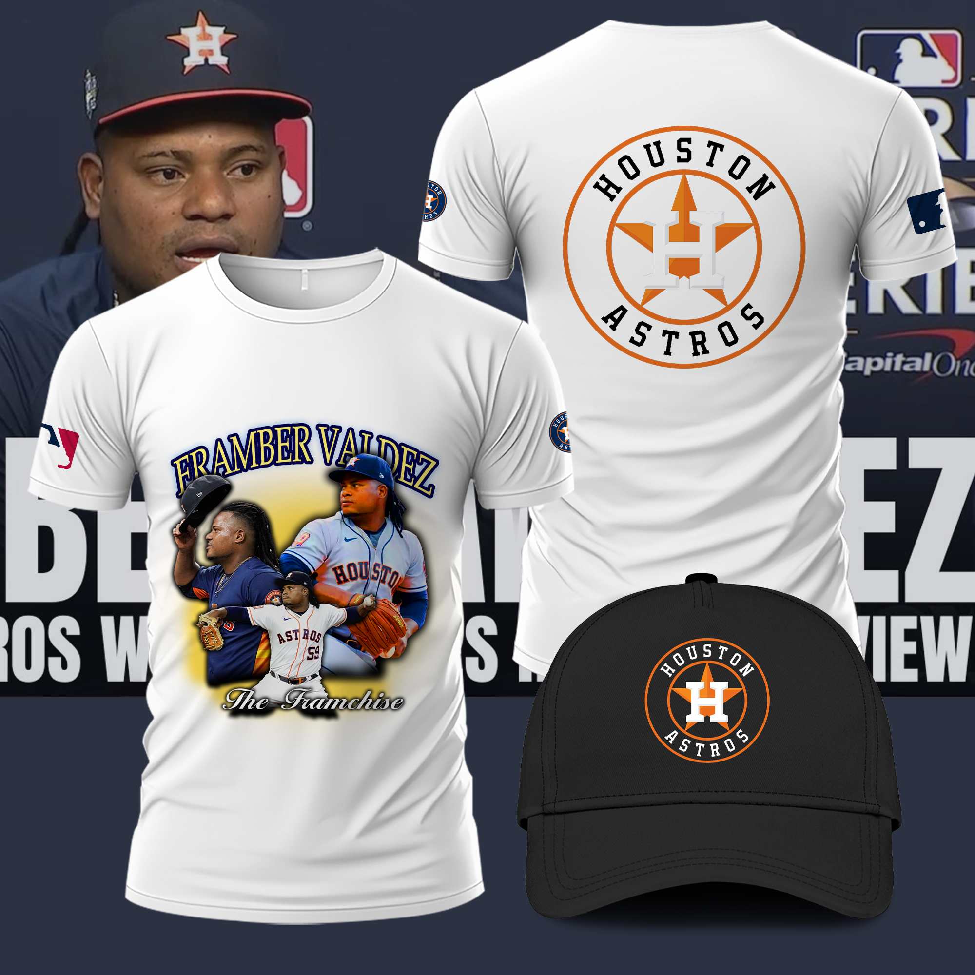 Houston Astros 2023 Framber Valdez 3DShirt +Sitching Cap - BTF Store