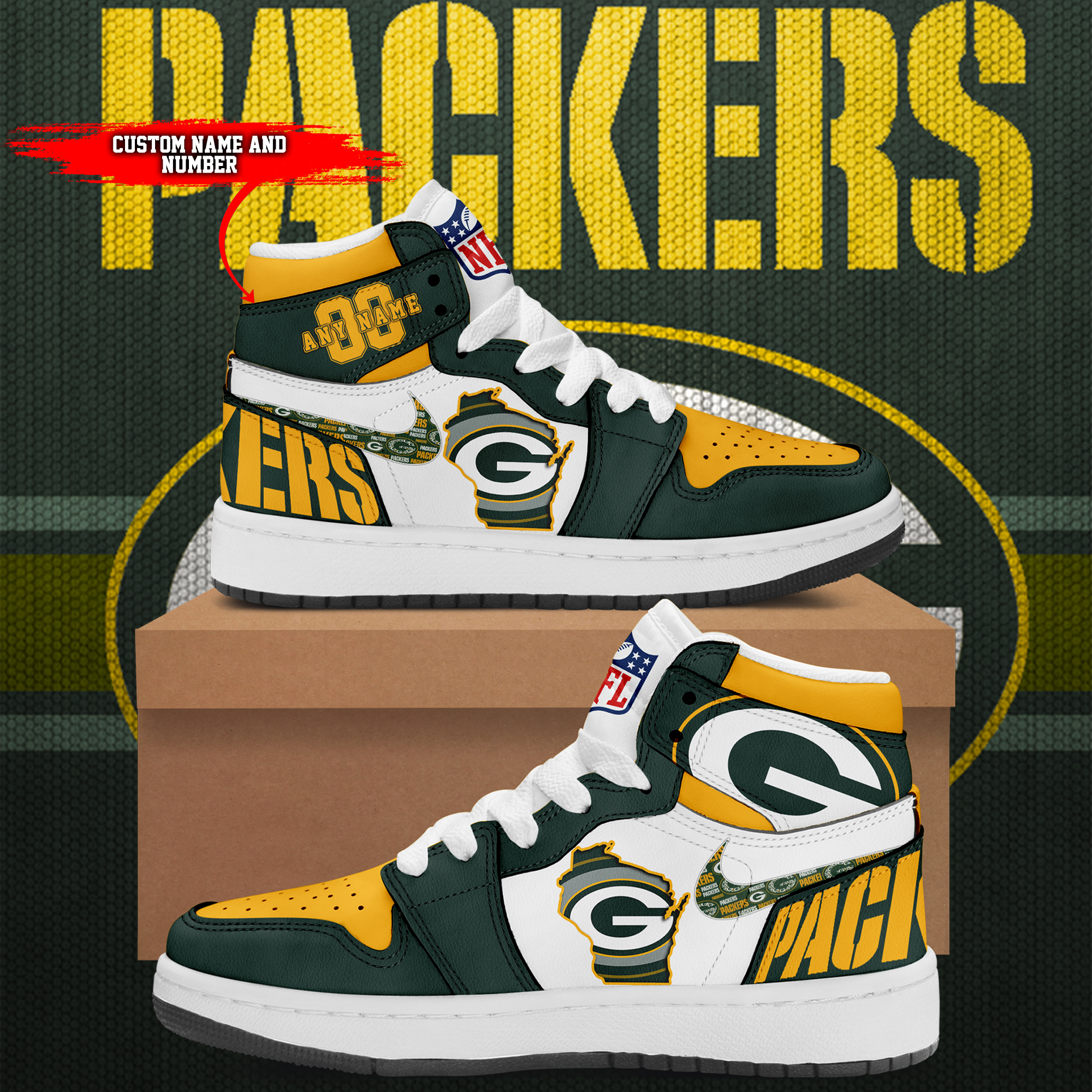 Green Bay Packers Custom Name Air Jordan 13 Shoes