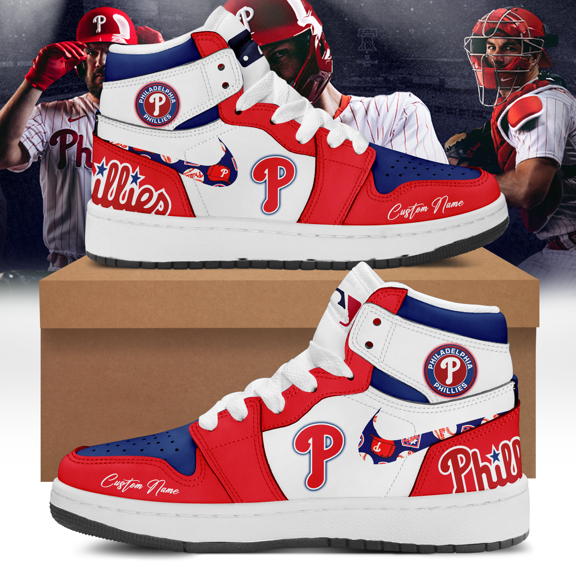MLB Philadelphia Phillies Air Jordan 1 Shoes + Flat Brim Hat - BTF