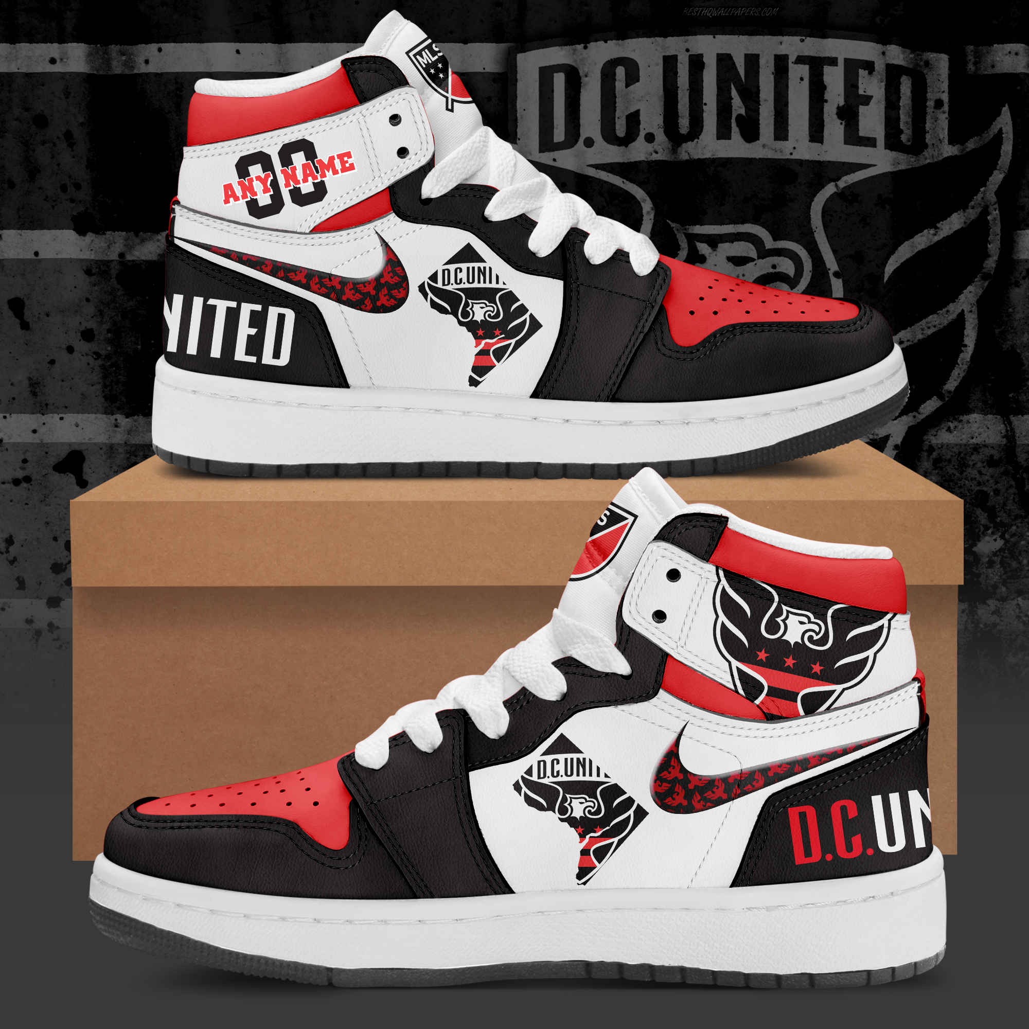 MLS DC United City Sneaker Air Jordan Hightop Shoes Custom Name & Number