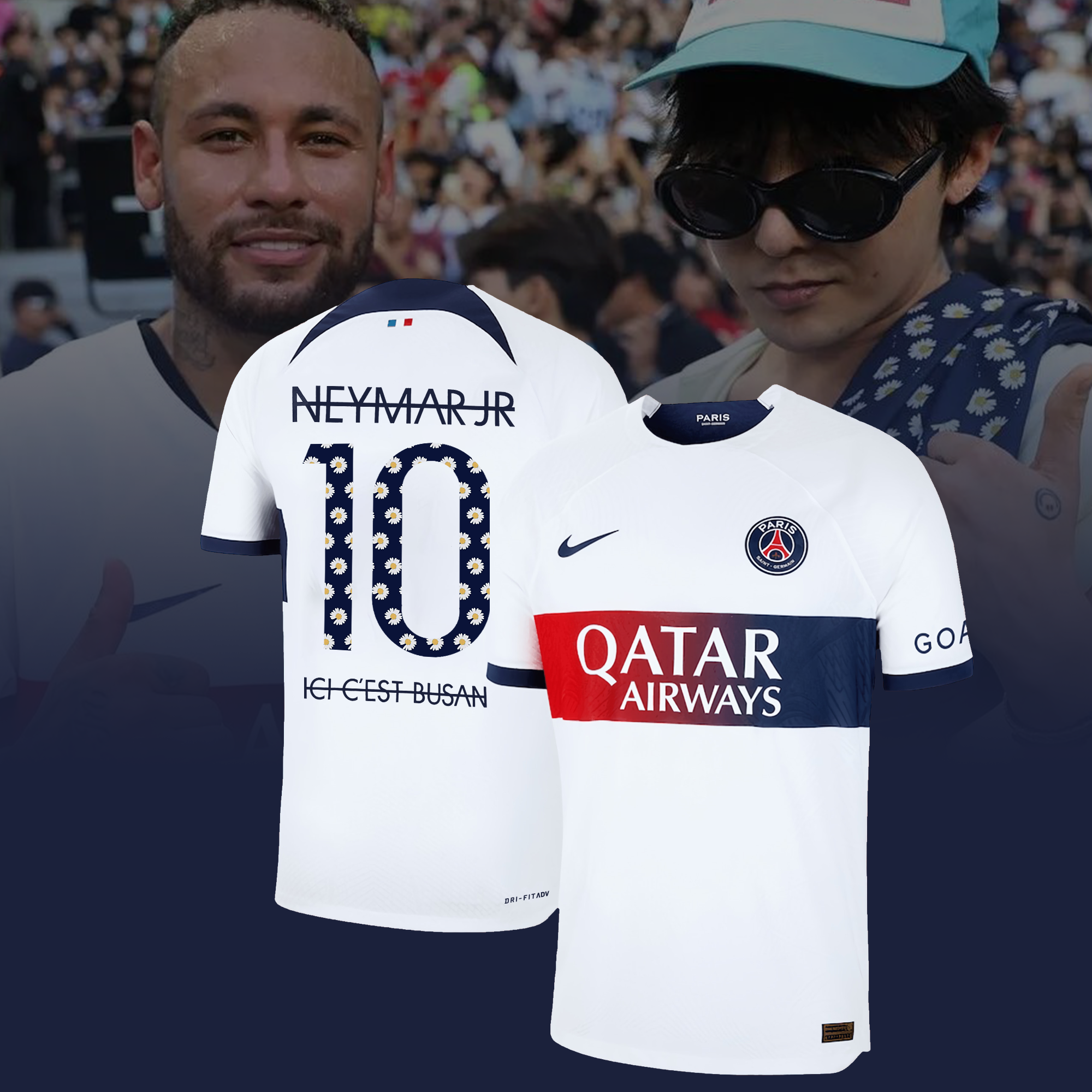G-Dragon x Neymar, PSG - Peaceminusone White Unisex Jersey + Cap
