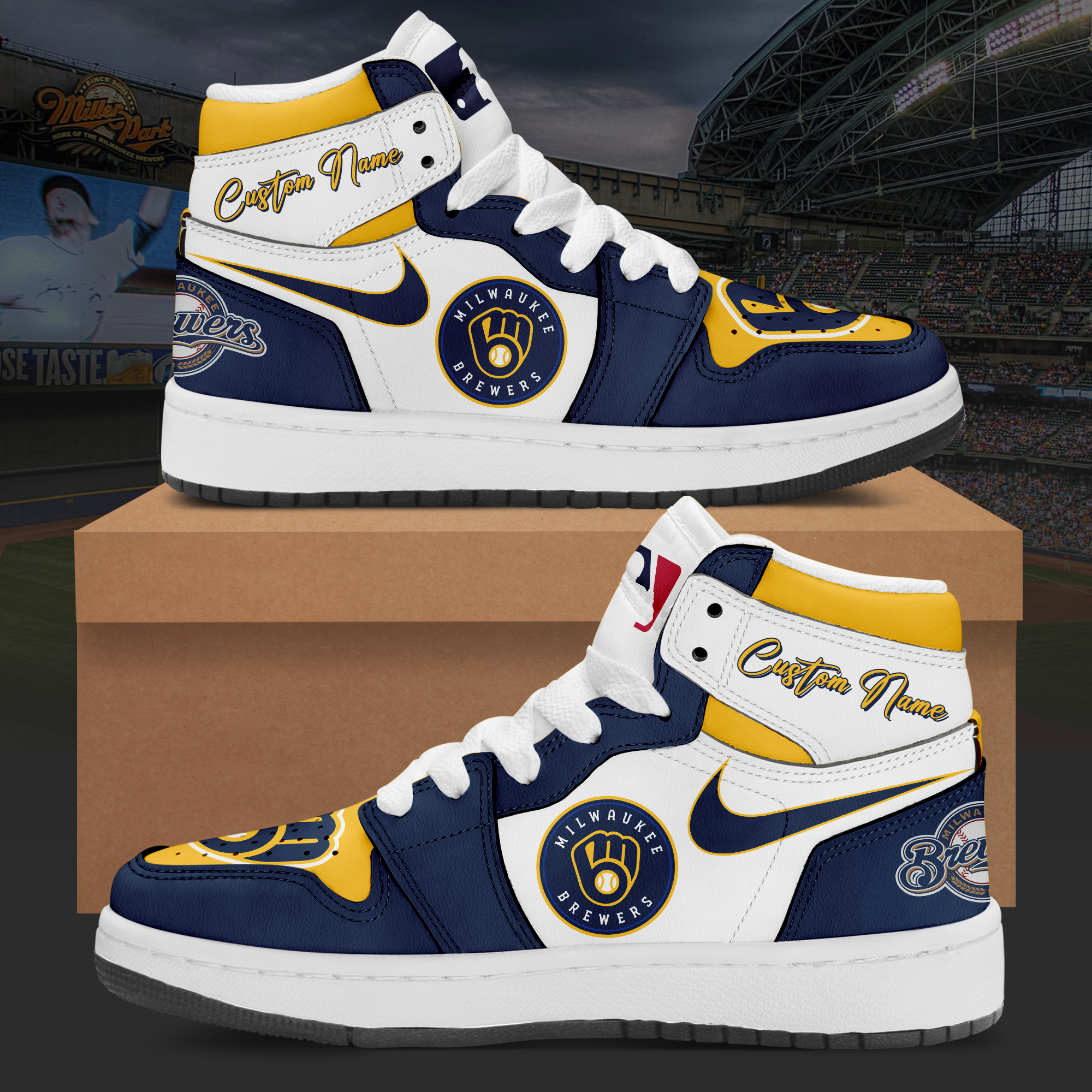 _. MLB Milwaukee Brewers Air Jordan 1 Shoes + Flat Brim Hat - BTF Store