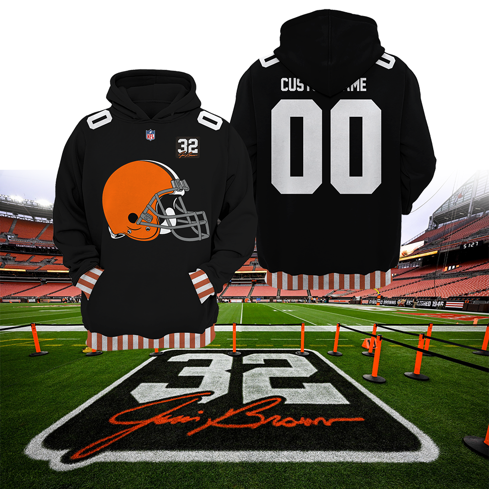 _Jim Brown Cleveland Browns Combo Hoodie + Jogger + Cap - BTF Store