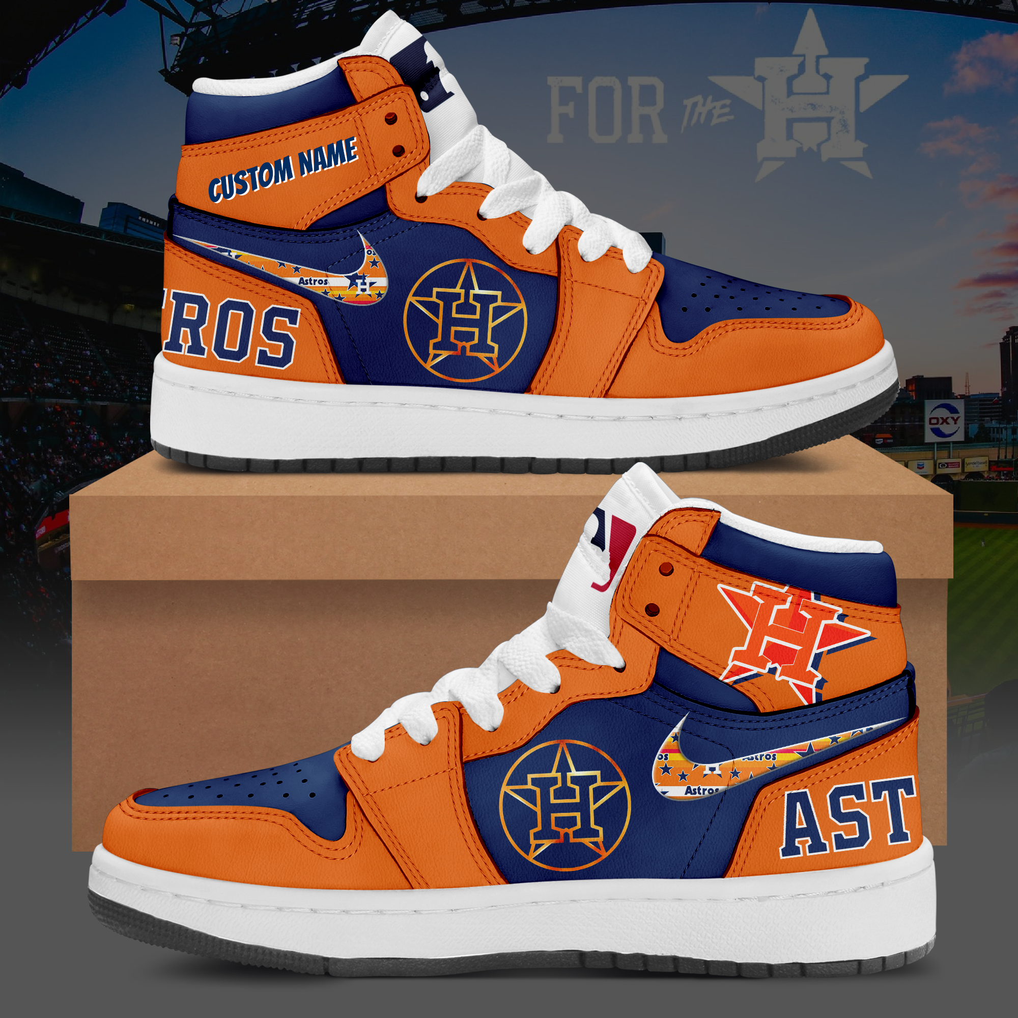 Custom MLB Houston Astros Nike Logo Jordan 1 High, Astros Baseball